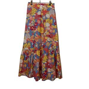 Talbots Tropical Floral Maxi Skirt Elastic Waist Size XS 100% Cotton